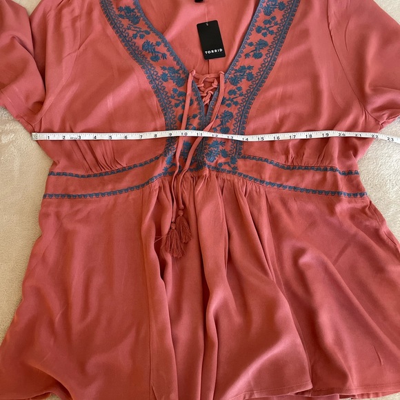 Torrid Embroidered Lace Up Babydoll Top - Sizes 2X & 3X - Picture 9 of 13